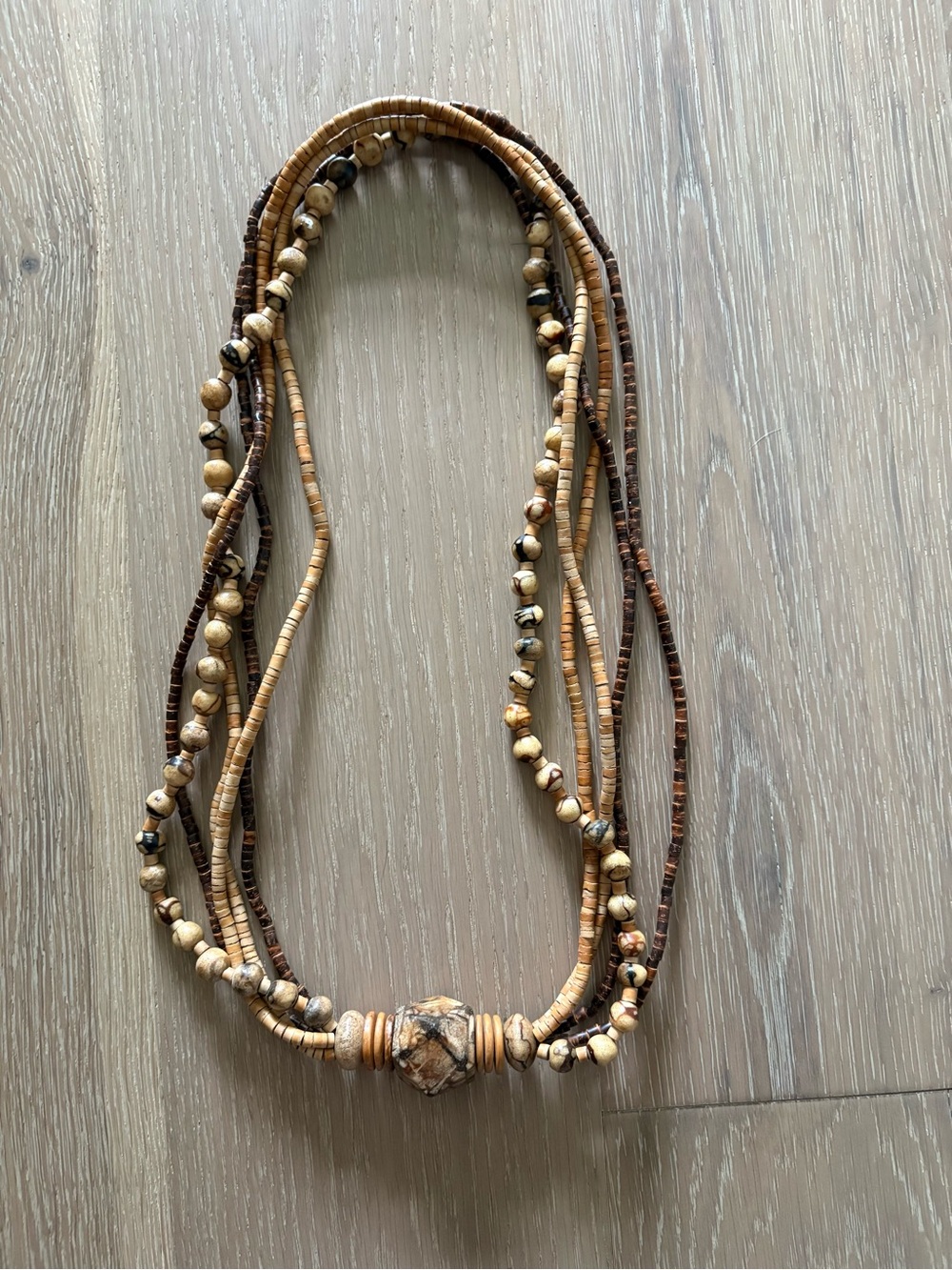 Multi-Strand Natural Brown Beaded Necklace - Women Vintage Jewelry